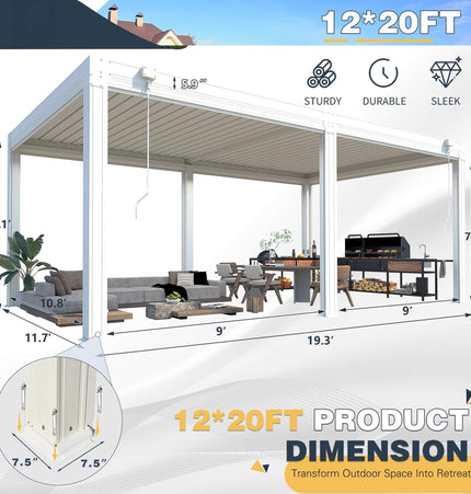 Alora White Louvered Aluminum Pergola With Adjustable Roof And Pull - Down Screens (SAK46817) - Pergolas | Patioza