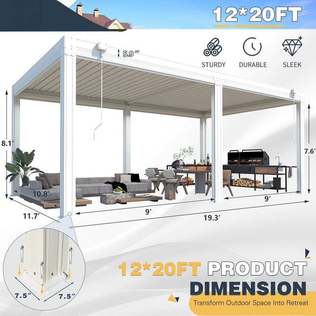Alora White Louvered Aluminum Pergola With Adjustable Roof And Pull - Down Screens (SAK46817) - Pergolas | Patioza