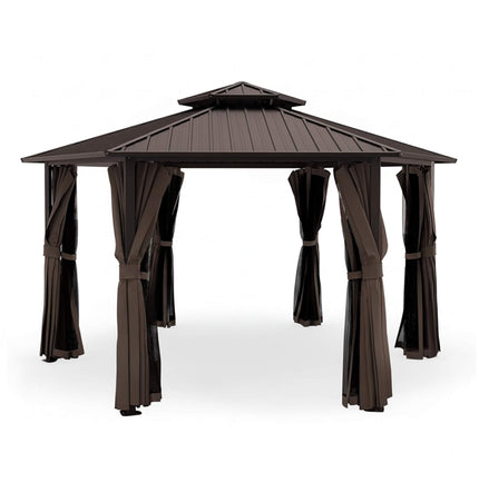 [13X15FT] Alora Hardtop Hexagonal Gazebo With Curtains And Netting [No Furniture] (SAK60713) - Canopies & Gazebos | Patioza