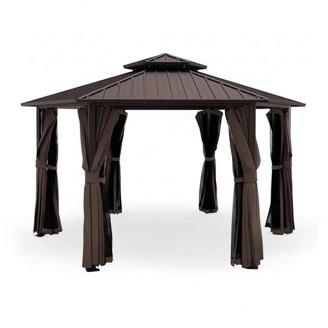 [13X15FT] Alora Hardtop Hexagonal Gazebo With Curtains And Netting [No Furniture] (SAK60713) - Canopies & Gazebos | Patioza