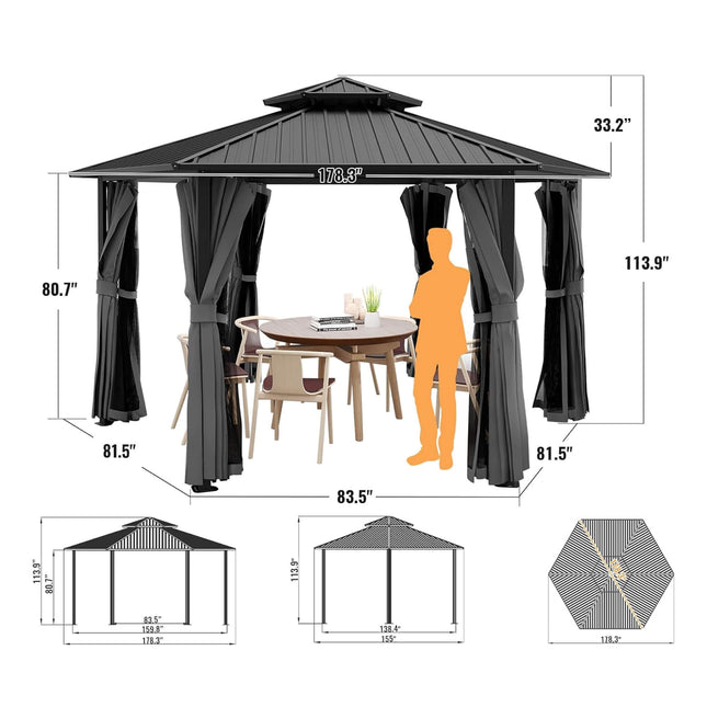 [13X15FT] Alora Hardtop Hexagonal Gazebo With Curtains And Netting [No Furniture] (SAK60713) - Canopies & Gazebos | Patioza
