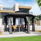[13X15FT] Alora Hardtop Hexagonal Gazebo With Curtains And Netting [No Furniture] (SAK60713) - Canopies & Gazebos | Patioza