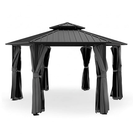 [13X15FT] Alora Hardtop Hexagonal Gazebo With Curtains And Netting [No Furniture] (SAK60713) - Canopies & Gazebos | Patioza
