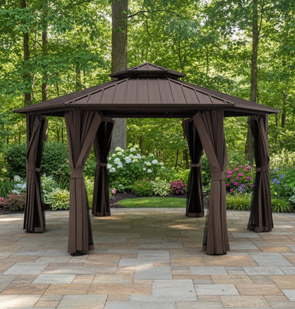 [13X15FT] Alora Hardtop Hexagonal Gazebo With Curtains And Netting [No Furniture] (SAK60713) - Canopies & Gazebos | Patioza