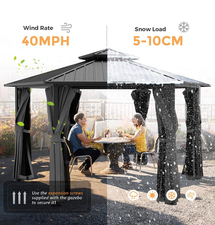 [13X15FT] Alora Hardtop Hexagonal Gazebo With Curtains And Netting [No Furniture] (SAK60713) - Canopies & Gazebos | Patioza