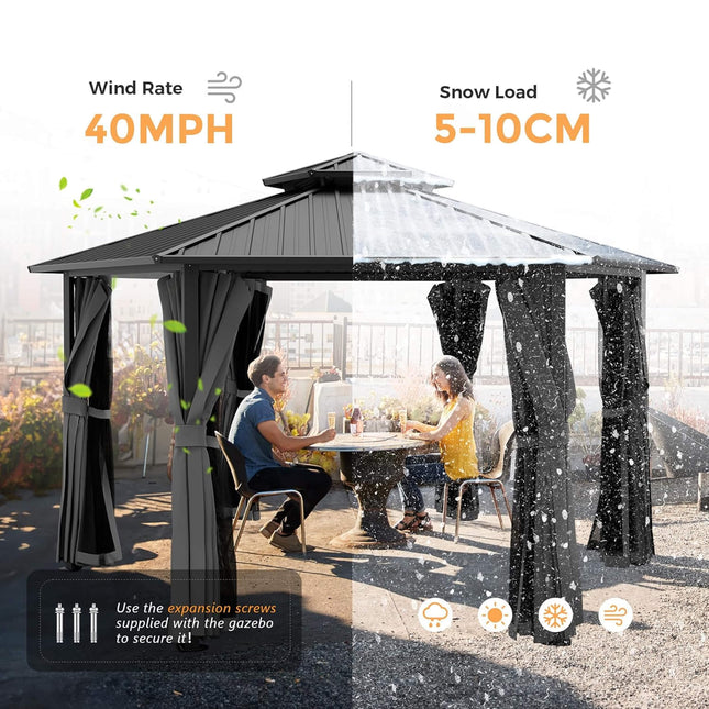 [13X15FT] Alora Hardtop Hexagonal Gazebo With Curtains And Netting [No Furniture] (SAK60713) - Canopies & Gazebos | Patioza