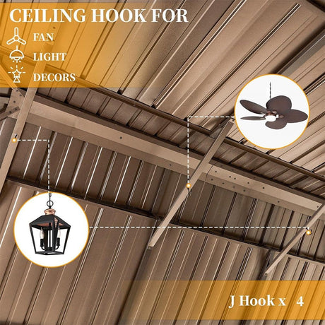 [14X24FT] Alora Heavy - Duty Aluminum Galvanized Steel Double Roof Hardtop Gazebo With Netting And Curtains (SAK41853) - Gazebos | Patioza