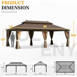 [14X24FT] Alora Heavy - Duty Aluminum Galvanized Steel Double Roof Hardtop Gazebo With Netting And Curtains (SAK41853) - Gazebos | Patioza