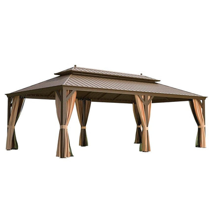 [14X24FT] Alora Heavy - Duty Aluminum Galvanized Steel Double Roof Hardtop Gazebo With Netting And Curtains (SAK41853) - Gazebos | Patioza