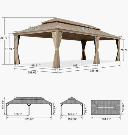 [14X28FT] Alora Extra - Large Hardtop Gazebo With Galvanized Steel Double Roof, Curtains And Netting (SAK85731) - Gazebos | Patioza