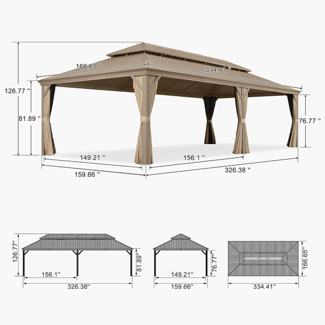 [14X28FT] Alora Extra - Large Hardtop Gazebo With Galvanized Steel Double Roof, Curtains And Netting (SAK85731) - Gazebos | Patioza