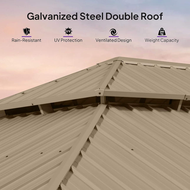 [14X28FT] Alora Extra - Large Hardtop Gazebo With Galvanized Steel Double Roof, Curtains And Netting (SAK85731) - Gazebos | Patioza