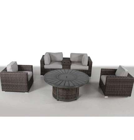 Patio Seating Group For 4 With Cushions And Fire Pit Table - Brown