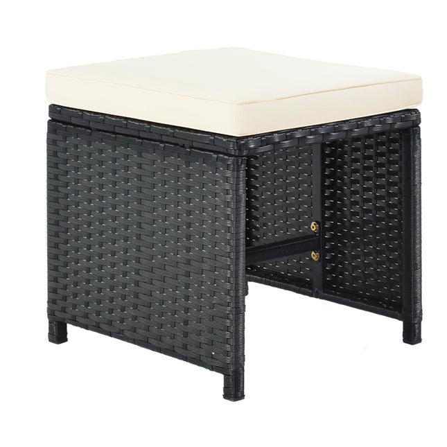 TOPMAX Patio All - Weather PE Wicker Dining Table Set with Wood Tabletop for 8, Black Rattan+Beige Cushion (9 - Piece) - Patio Furniture | Patioza