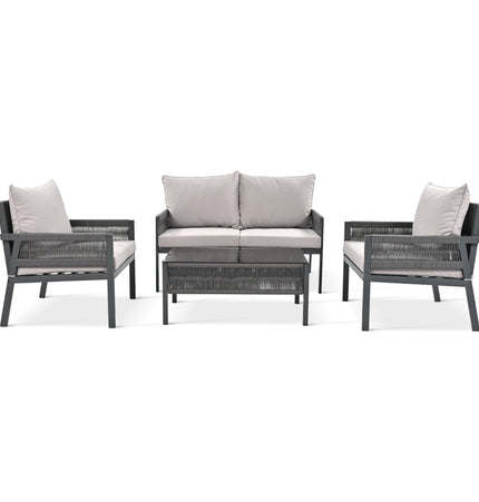 Outdoor Furniture with Tempered Glass Table Deep Seating with Thick Cushion for Backyard Porch Balcony (Grey) - Patio Furniture | Patioza