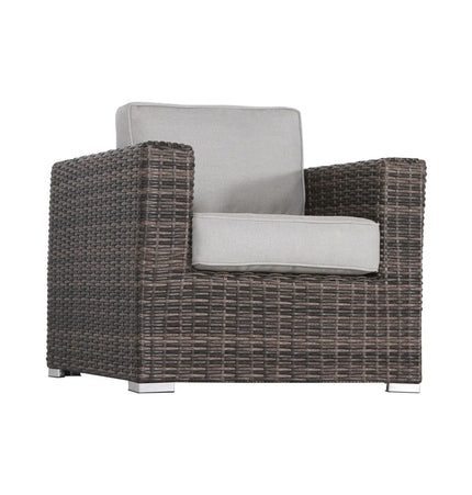 Patio Seating Group For 4 With Cushions And Fire Pit Table - Brown