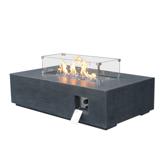 52 Inch Outdoor Concrete Propane gas rectangle Fire Pit table in Dark Gray color - Fire Pits | Patioza