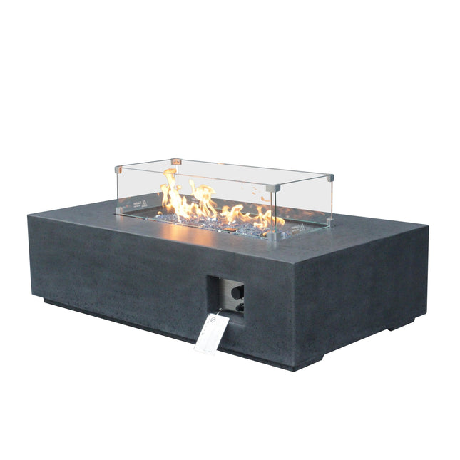 52 Inch Outdoor Concrete Propane gas rectangle Fire Pit table in Dark Gray color - Fire Pits | Patioza