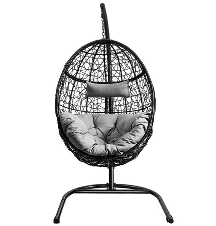 Hanging Cushioned Hammock Chair with Stand - Gray - Patio Furniture | Patioza