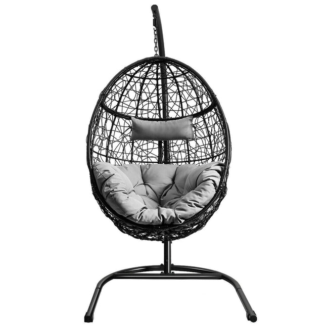 Hanging Cushioned Hammock Chair with Stand - Gray - Patio Furniture | Patioza