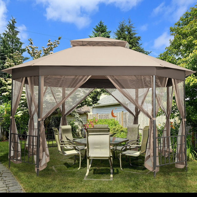 10’x 12’ Octagonal Patio Gazebo - Brown - Gazebos | Patioza
