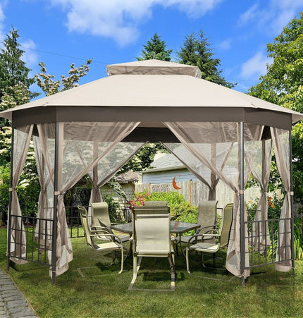 10’x 12’ Octagonal Patio Gazebo - Beige - Gazebos | Patioza