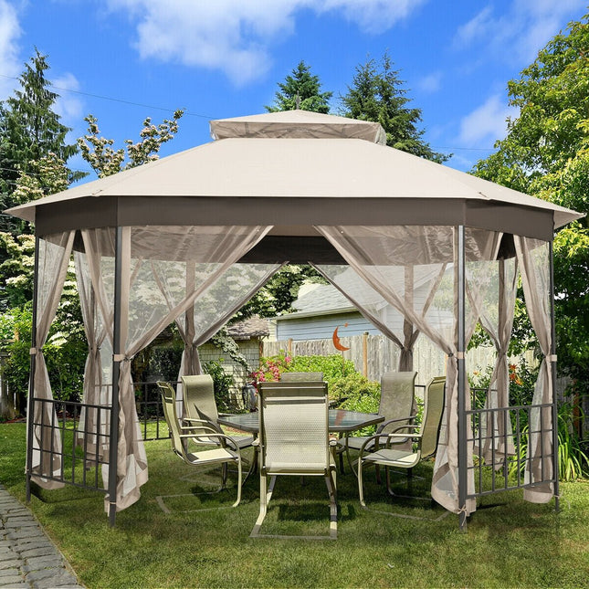 10’x 12’ Octagonal Patio Gazebo - Beige - Gazebos | Patioza