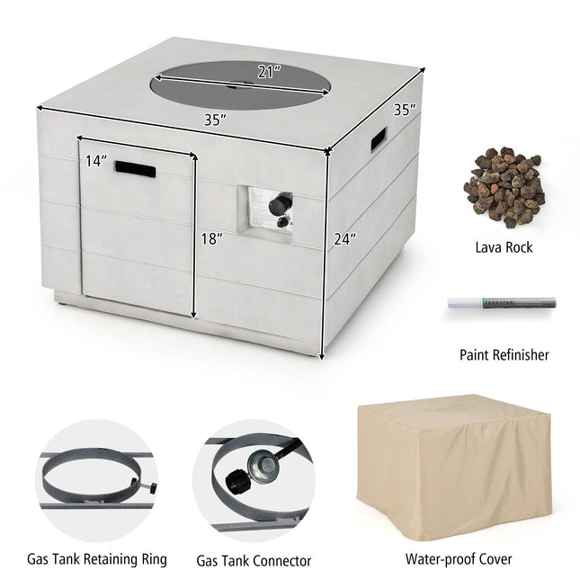 34 Inch Square Concrete Propane Fire Pit Table with Lava Rocks and Cover 50 000 BTU - Gray - Fire Pits | Patioza