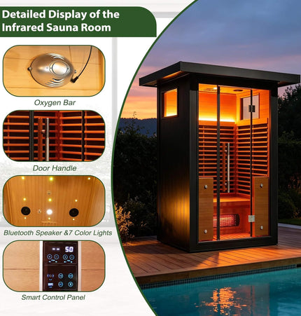 Thermora Lugano 2-Person Outdoor Full-Spectrum Infrared Sauna With Aluminum Alloy Exterior & WiFi (SAK14973) - Saunas | Patioza