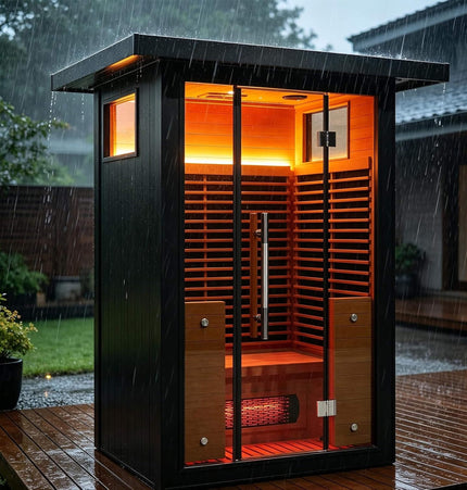 Thermora Lugano 2-Person Outdoor Full-Spectrum Infrared Sauna With Aluminum Alloy Exterior & WiFi (SAK14973) - Saunas | Patioza