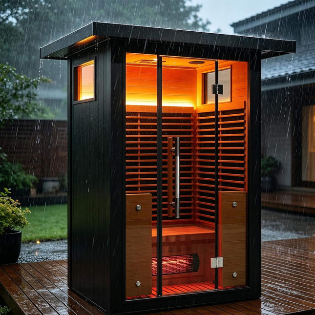 Thermora Lugano 2-Person Outdoor Full-Spectrum Infrared Sauna With Aluminum Alloy Exterior & WiFi (SAK14973) - Saunas | Patioza