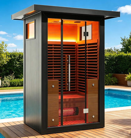 Thermora Lugano 2-Person Outdoor Full-Spectrum Infrared Sauna With Aluminum Alloy Exterior & WiFi (SAK14973) - Saunas | Patioza