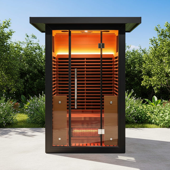 Thermora Lugano 2-Person Outdoor Full-Spectrum Infrared Sauna With Aluminum Alloy Exterior & WiFi (SAK14973) - Saunas | Patioza