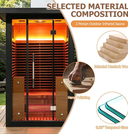 Thermora Lugano 2-Person Outdoor Full-Spectrum Infrared Sauna With Aluminum Alloy Exterior & WiFi (SAK14973) - Saunas | Patioza