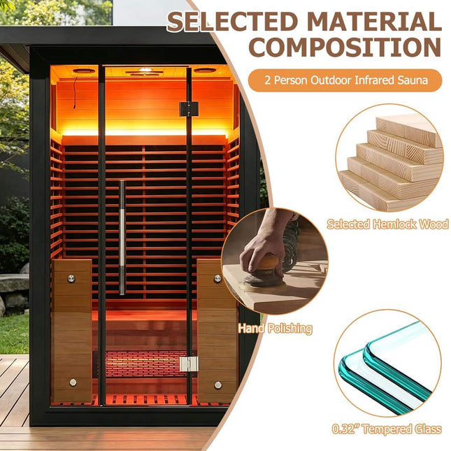 Thermora Lugano 2-Person Outdoor Full-Spectrum Infrared Sauna With Aluminum Alloy Exterior & WiFi (SAK14973) - Saunas | Patioza