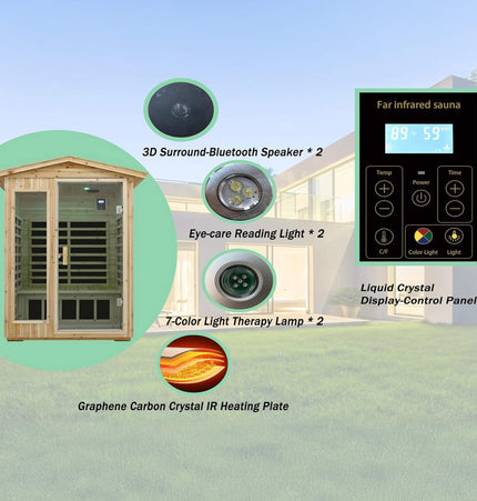 Thermora Vexa Luxury 2-Person Outdoor Low EMF Hemlock Infrared Sauna with Bluetooth and Chromotherapy Light - Infrared Saunas | Patioza