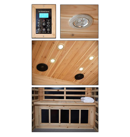 Thermora Vexa Luxury 2-Person Outdoor Low EMF Hemlock Infrared Sauna with Bluetooth and Chromotherapy Light - Infrared Saunas | Patioza