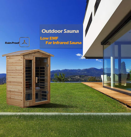 Thermora Vexa Luxury 2-Person Outdoor Low EMF Hemlock Infrared Sauna with Bluetooth and Chromotherapy Light - Infrared Saunas | Patioza