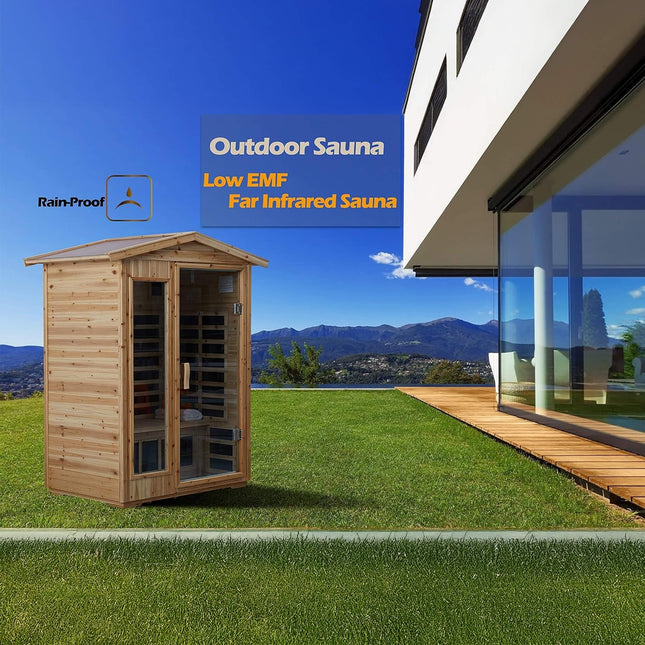 Thermora Vexa Luxury 2-Person Outdoor Low EMF Hemlock Infrared Sauna with Bluetooth and Chromotherapy Light - Infrared Saunas | Patioza