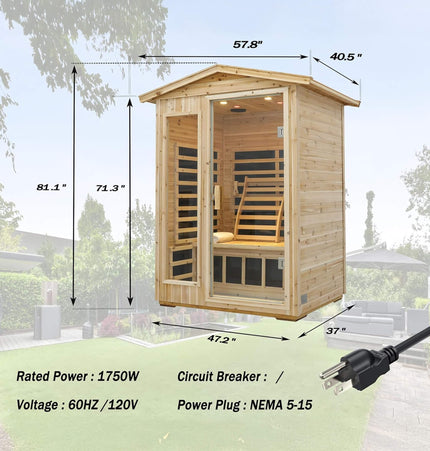 Thermora Vexa Luxury 2-Person Outdoor Low EMF Hemlock Infrared Sauna with Bluetooth and Chromotherapy Light - Infrared Saunas | Patioza