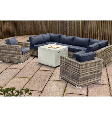 Premium 6 Person Wicker Patio Seating Group With Deep Cushions And Concrete Fire Pit - Gray Mix