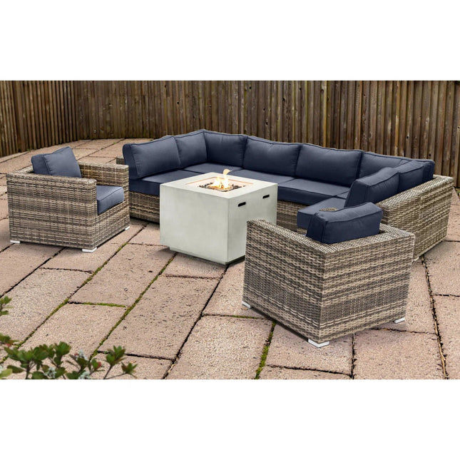 Premium 6 Person Wicker Patio Seating Group With Deep Cushions And Concrete Fire Pit - Gray Mix - 4 Piece Outdoor Sets | Patioza
