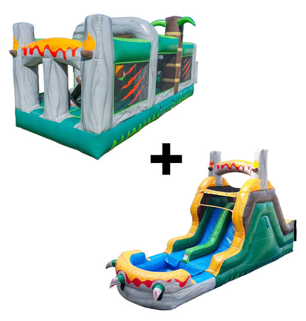 20FT Inflatable Dinosaur Obstacle Course With Blower (SAK90817) - Inflatable Bouncers | Patioza