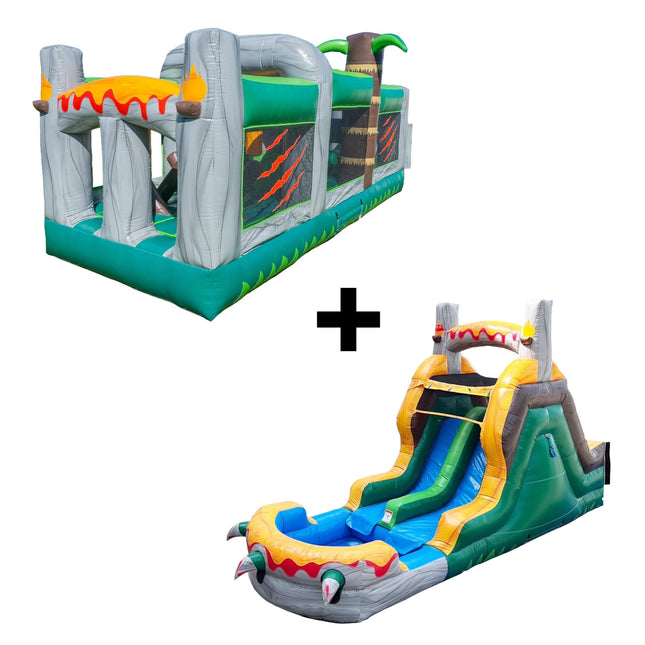 20FT Inflatable Dinosaur Obstacle Course With Blower (SAK90817) - Inflatable Bouncers | Patioza