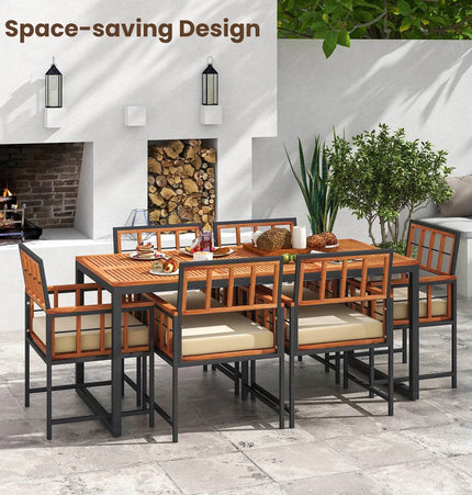7 Piece Outdoor Patio Dining Set with Acacia Wood Table - Patio Furniture | Patioza