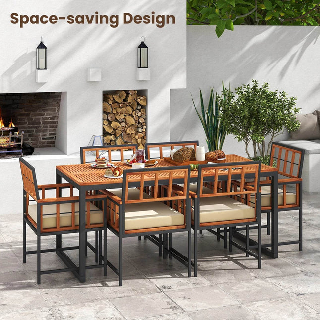 7 Piece Outdoor Patio Dining Set with Acacia Wood Table - Patio Furniture | Patioza