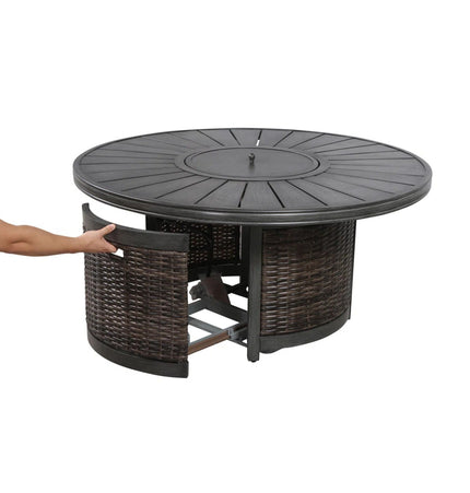 All Weather 4 Person Patio Sofa Set With Fire Pit And Side Table Rustproof - Brown