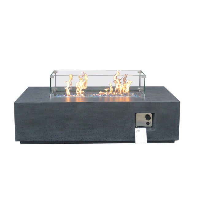 52 Inch Outdoor Concrete Propane gas rectangle Fire Pit table in Dark Gray color - Fire Pits | Patioza