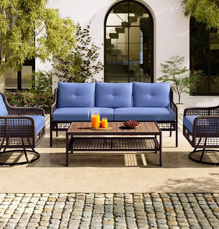 GO 4 Pieces Patio Furniture Set with Swivel Chairs Outdoor Wicker Sofas - Patio Furniture | Patioza