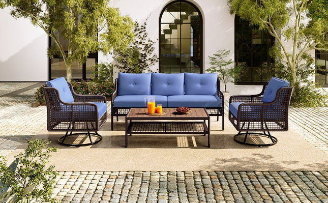 GO 4 Pieces Patio Furniture Set with Swivel Chairs Outdoor Wicker Sofas - Patio Furniture | Patioza